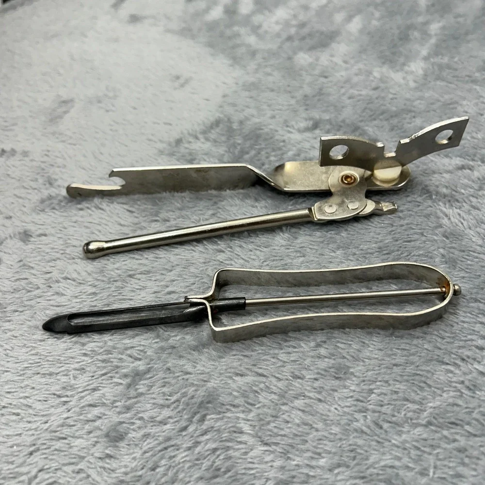 Vintage EKCO Miracle Can Opener 885 and Swivel Vegetable Peeler Set Silver MCM